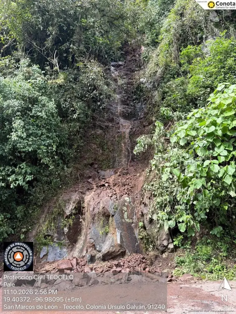 Protección Civil reporta un nuevo deslave en Teocelo en la Barranca de Matlacobatl