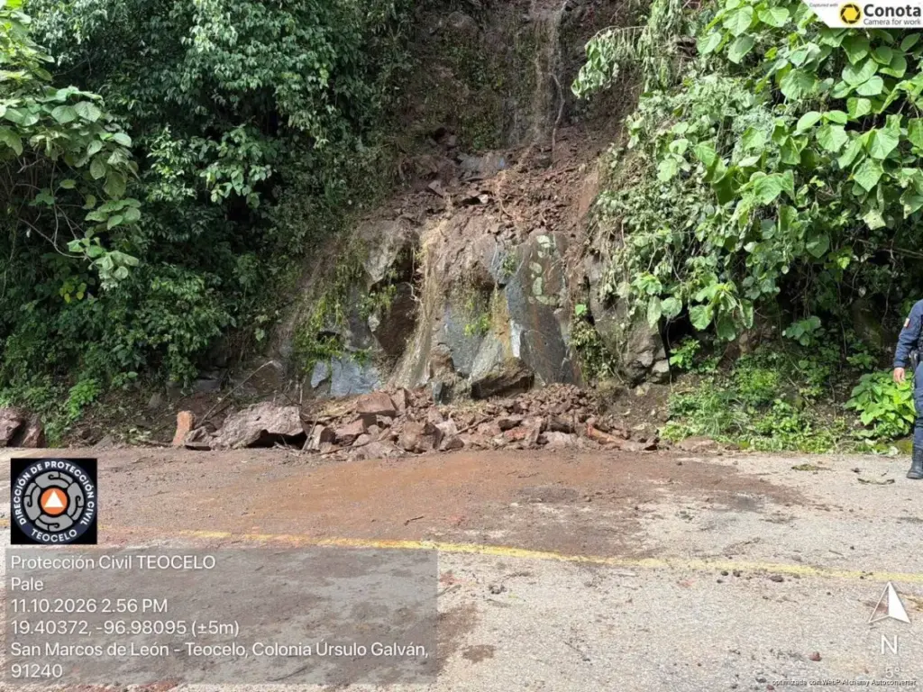 Protección Civil reporta un nuevo deslave en Teocelo en la Barranca de Matlacobatl
