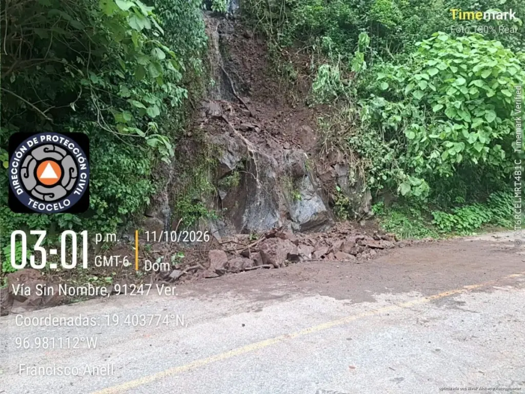 Protección Civil reporta un nuevo deslave en Teocelo en la Barranca de Matlacobatl